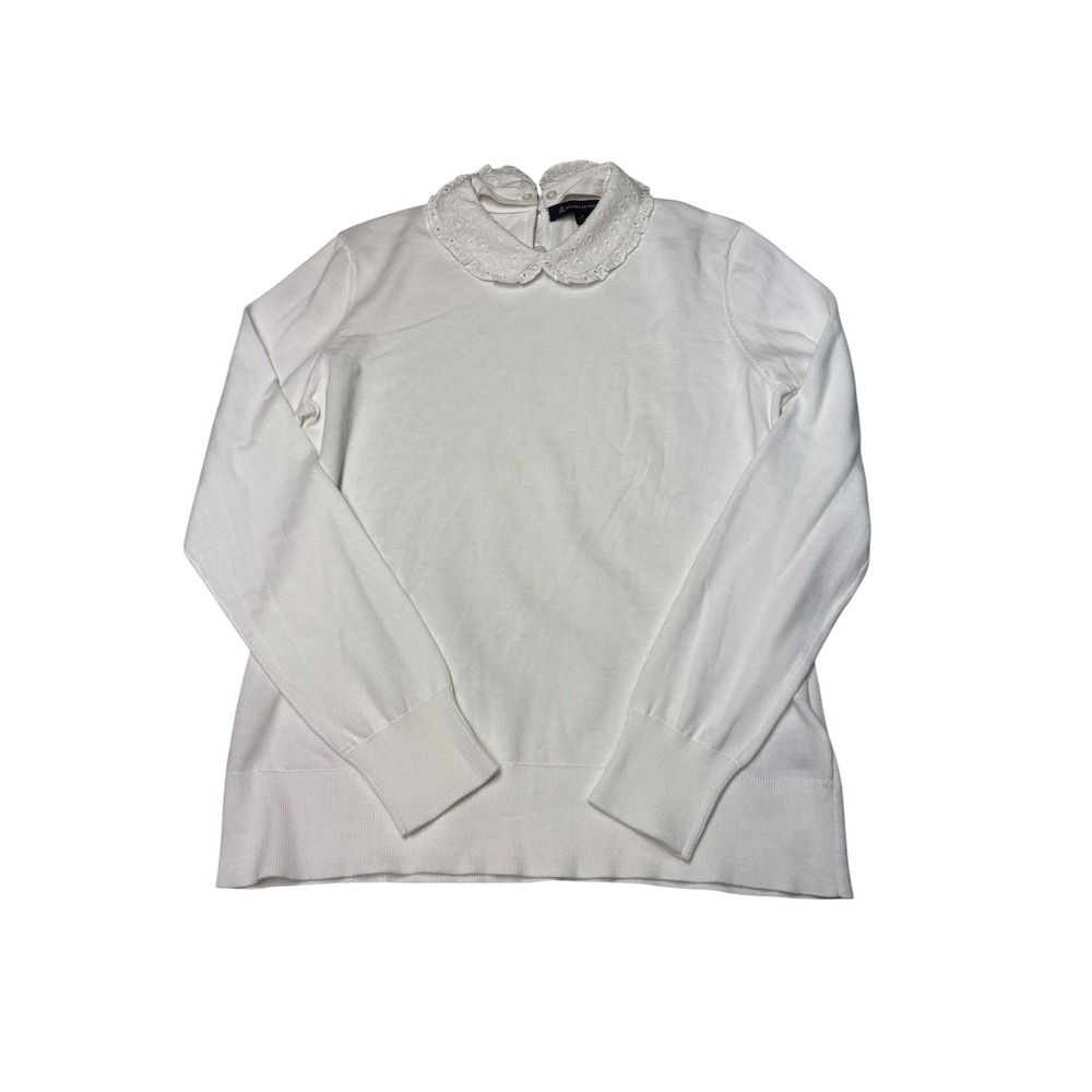 NWT Brooks‎ Brothers White Cotton Eyelet Peter Pan Collar Sweater Womens M